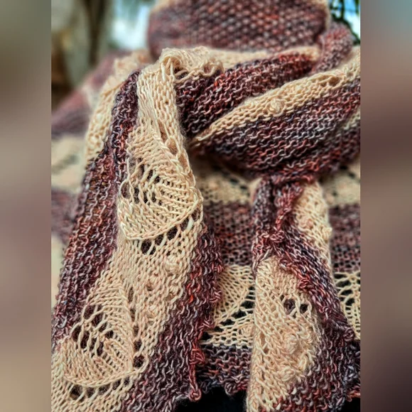 Hand Crafted OOAK Desiner Boho Scarf Lace Stripes in Natural Brown Beige Colors
